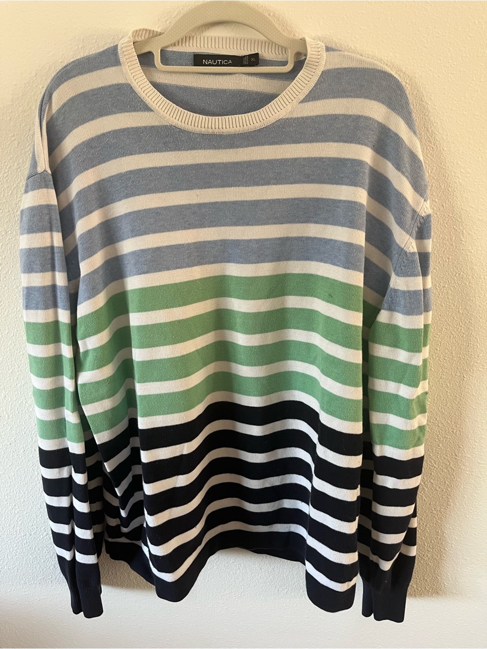 Nautica Men’s Striped Crewneck Sweater - Light Blue, Green & Black